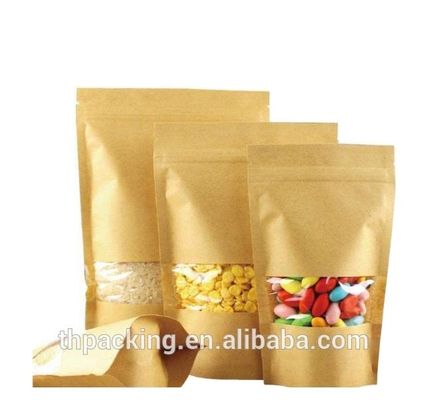 Серебряное окно для упаковки закусок Kraft Stand Up Zipper Pouch для упаковки сухофруктов